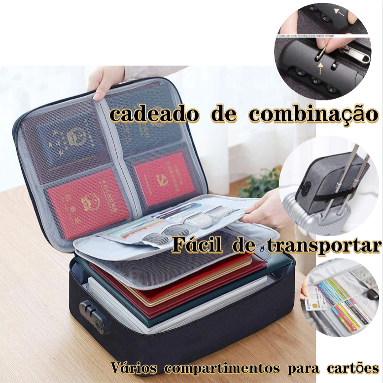 Bolsa Pasta Organizador Viagem Documento Trava Com Segredo Passaporte Cartão Identidade-preto