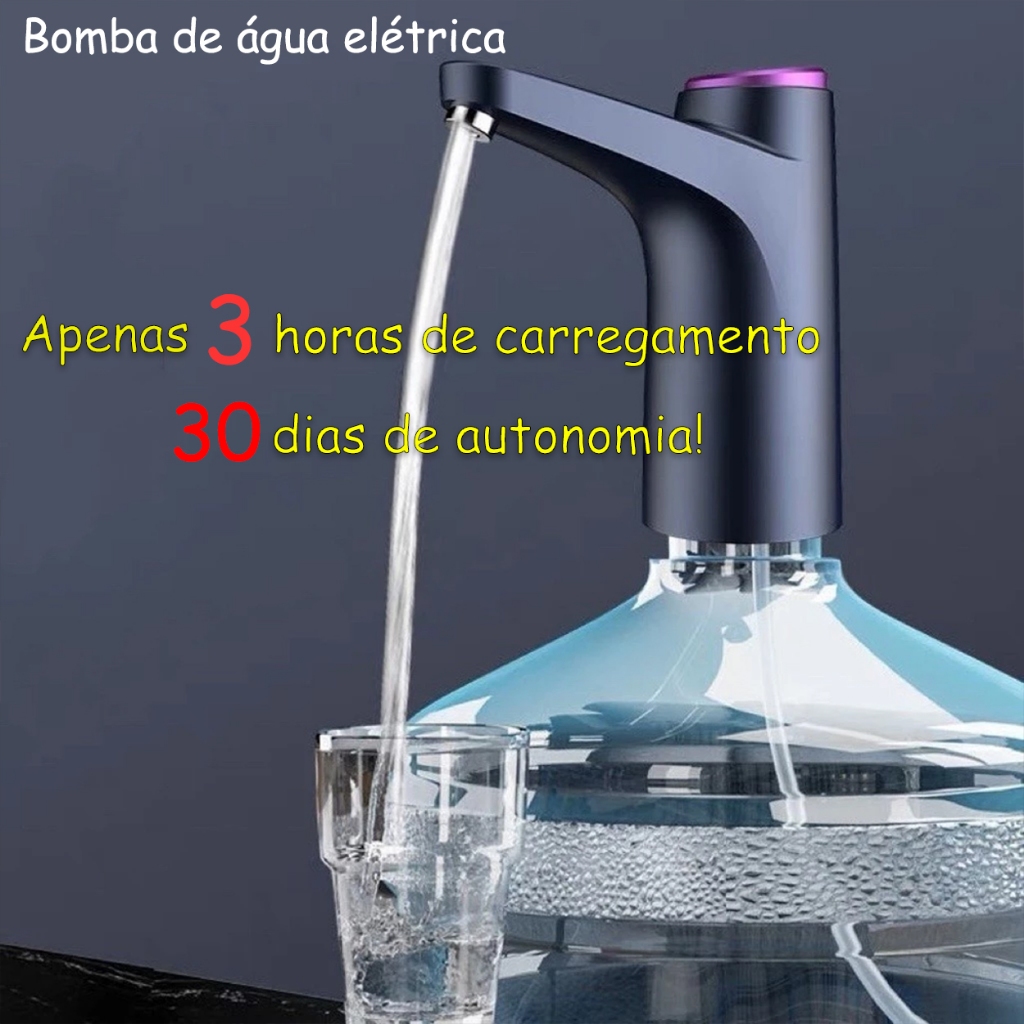 Bomba Elétrica para Galão de Água Recarregável USB Automática Universal 20L Garrafão Bebedouro