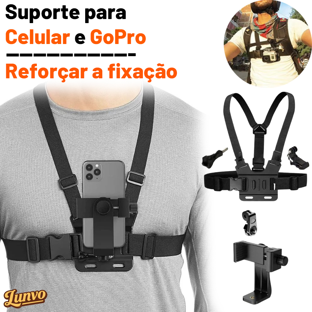 Suporte Cinta Peitoral Com Adaptador Para Celular E Gopro Profissional
