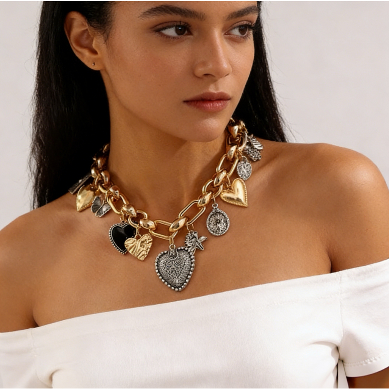 Colar Feminino Coração Vintage Zircônia Corrente Ajustável Prata Ouro Romântico Presente Namorados