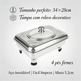 Travessa Servir Rechaud Leve Inox Tampa E Com Pé Buffet Mesa good em Oferta na Shopee
