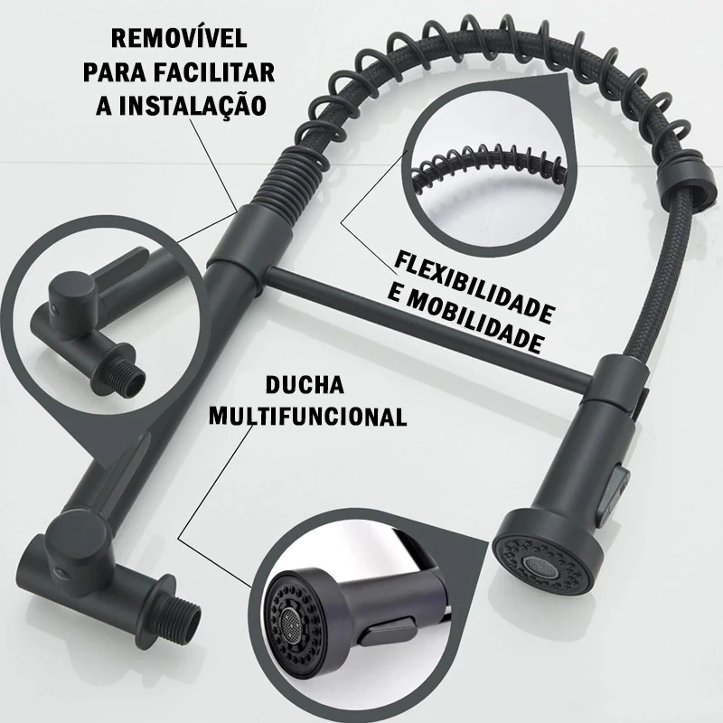 Torneira De Cozinha Gourmet Alça Única Com Extensor De Spray Tubo De Água Flexível Superior Prateado Para Ajuste! em Oferta na Shopee