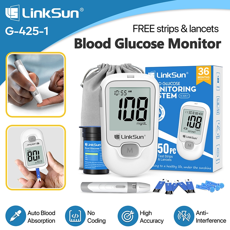 Medidor De Monitor De Glicose No Sangue LinkSun G-425-1 50/100pcs Tiras De Teste E Lancetas Glucometer Kit Conjunto De M