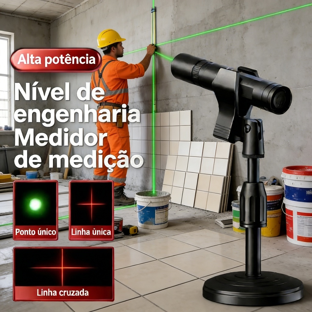 Níveis a Laser Portáteis com Tripé de Precisão para Posicionamento de Linhas Horizontais e Verticais, 3 Modos Ajustáveis