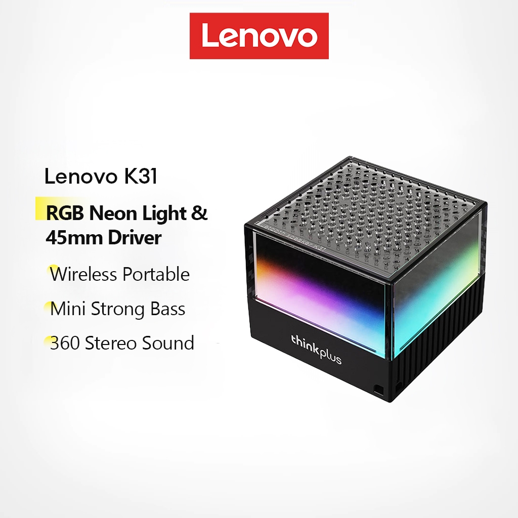 Lenovo K31 Alto-Falante Bluetooth Som Portátil Sem Fio Com Luz Neon RGB E Driver Grande De 45 Mm Mini Design
