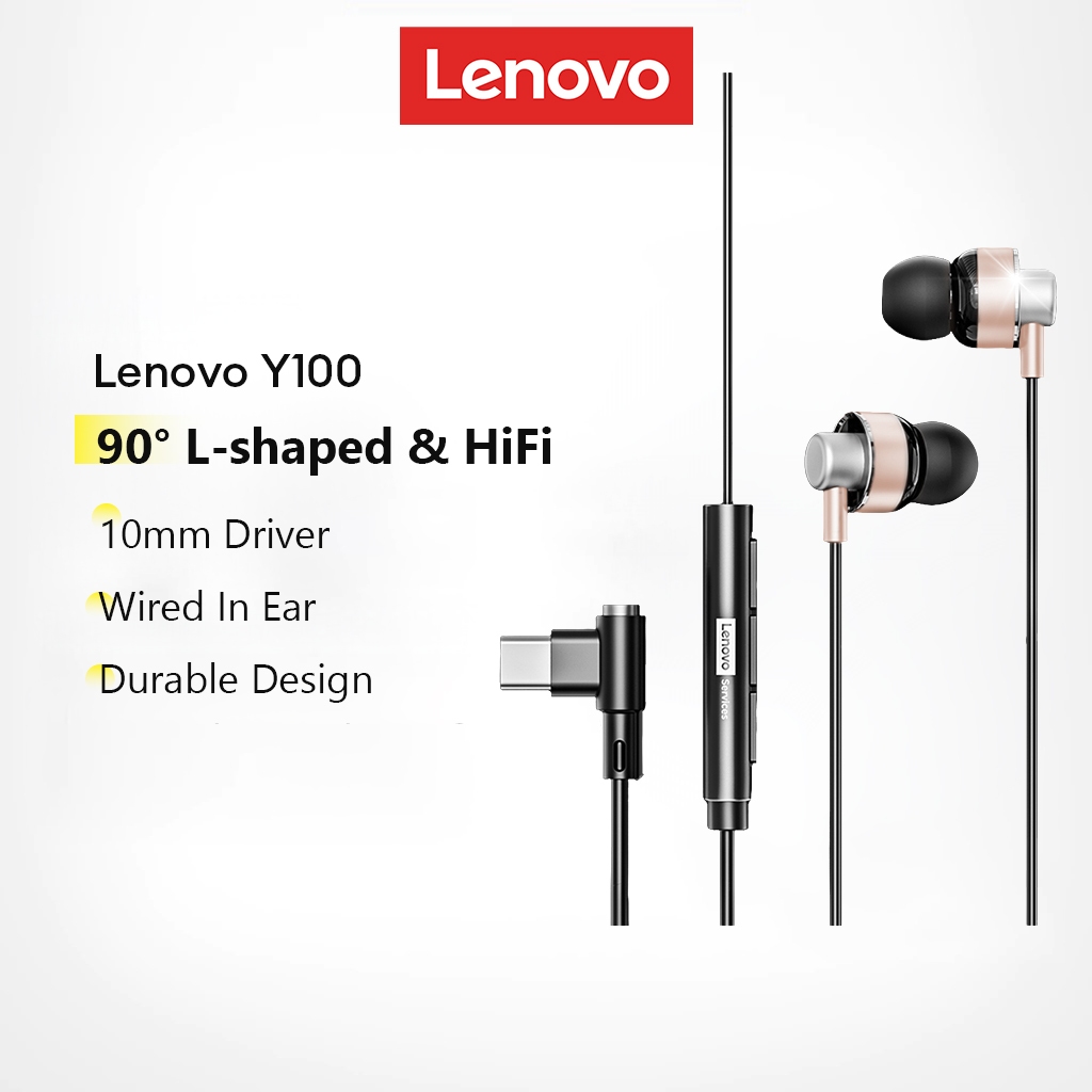 Fones De Ouvido Intra-Auriculares Com Fio Lenovo Y100 Driver De 10 Mm E Som HiFi Mais Em Forma De L 90 ° Design