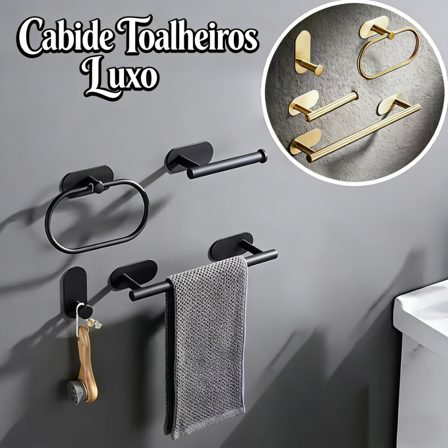 Kit Acessórios Aço inox Para Banheiro Completo 4 Peças preto Cabide Toalheiros Papeleira luxo