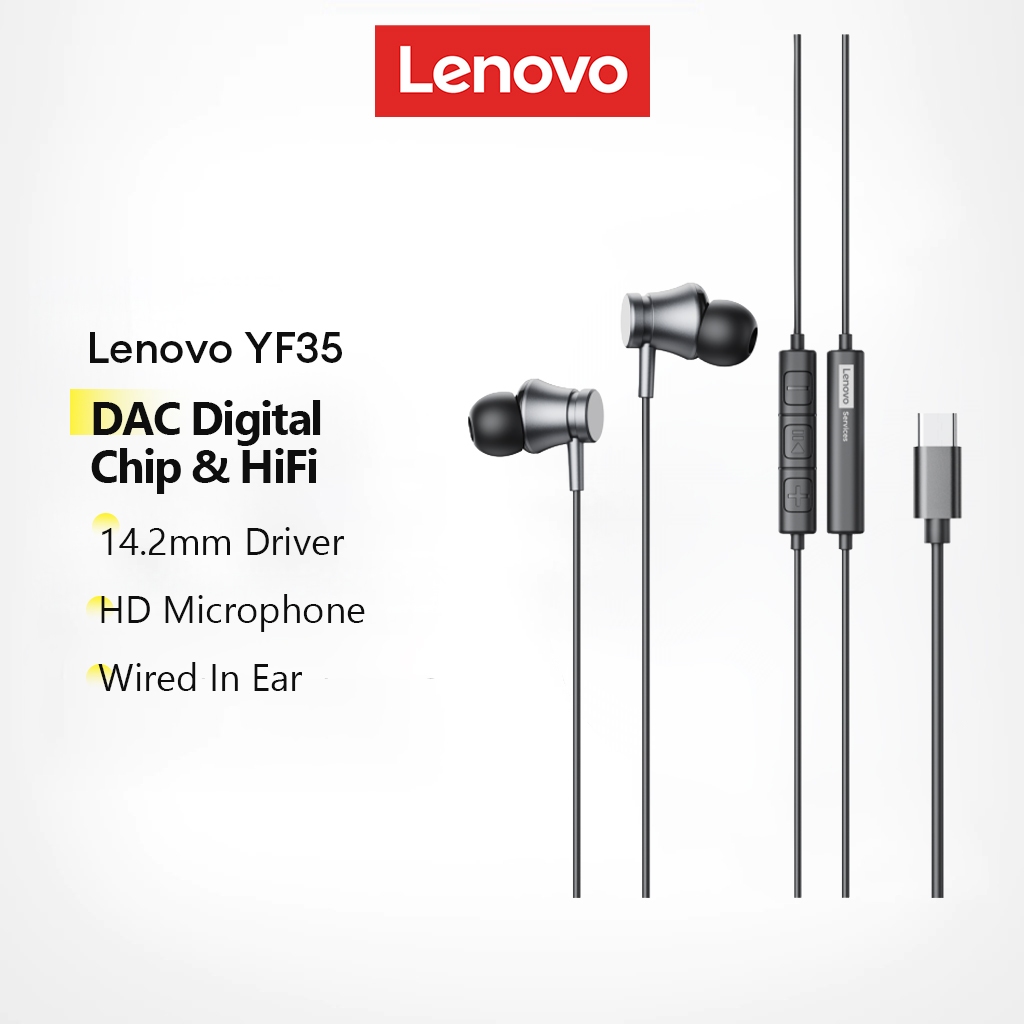 Lenovo YF35 Fones De Ouvido Com Fio In Ear HiFi Sound Driver De 14.2 Mm E Microfone HD Mais Chip Digital DAC