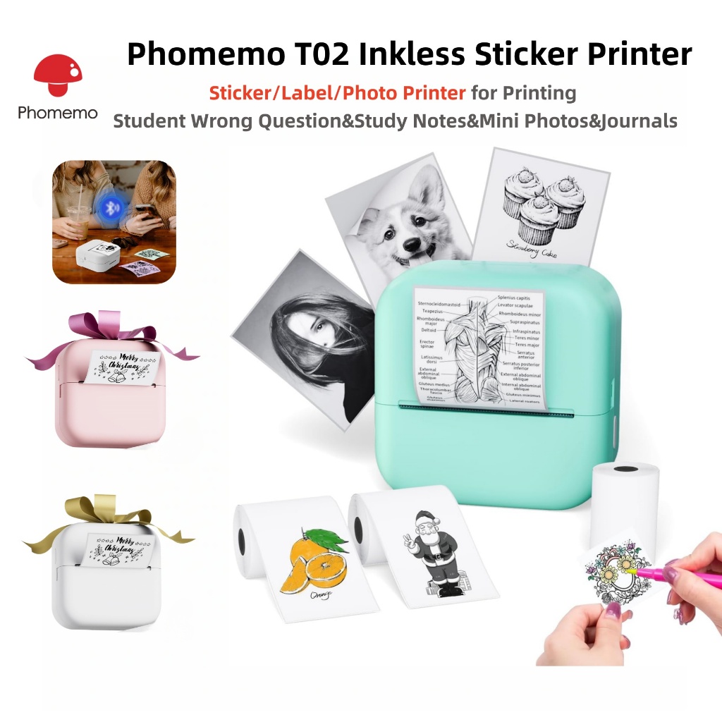 Adesivo/Etiqueta/Impressora Fotográfica Sem Tinta Phomemo M02L , Térmica Portátil Bluetooth Para Impressão De Perguntas 