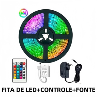 Fita Led Rgb 3528 Colorida 5m + Controle+Fonte 300 Led Decoração Casa Loja Gesso Teto Sanca Vitrine em Oferta na Shopee