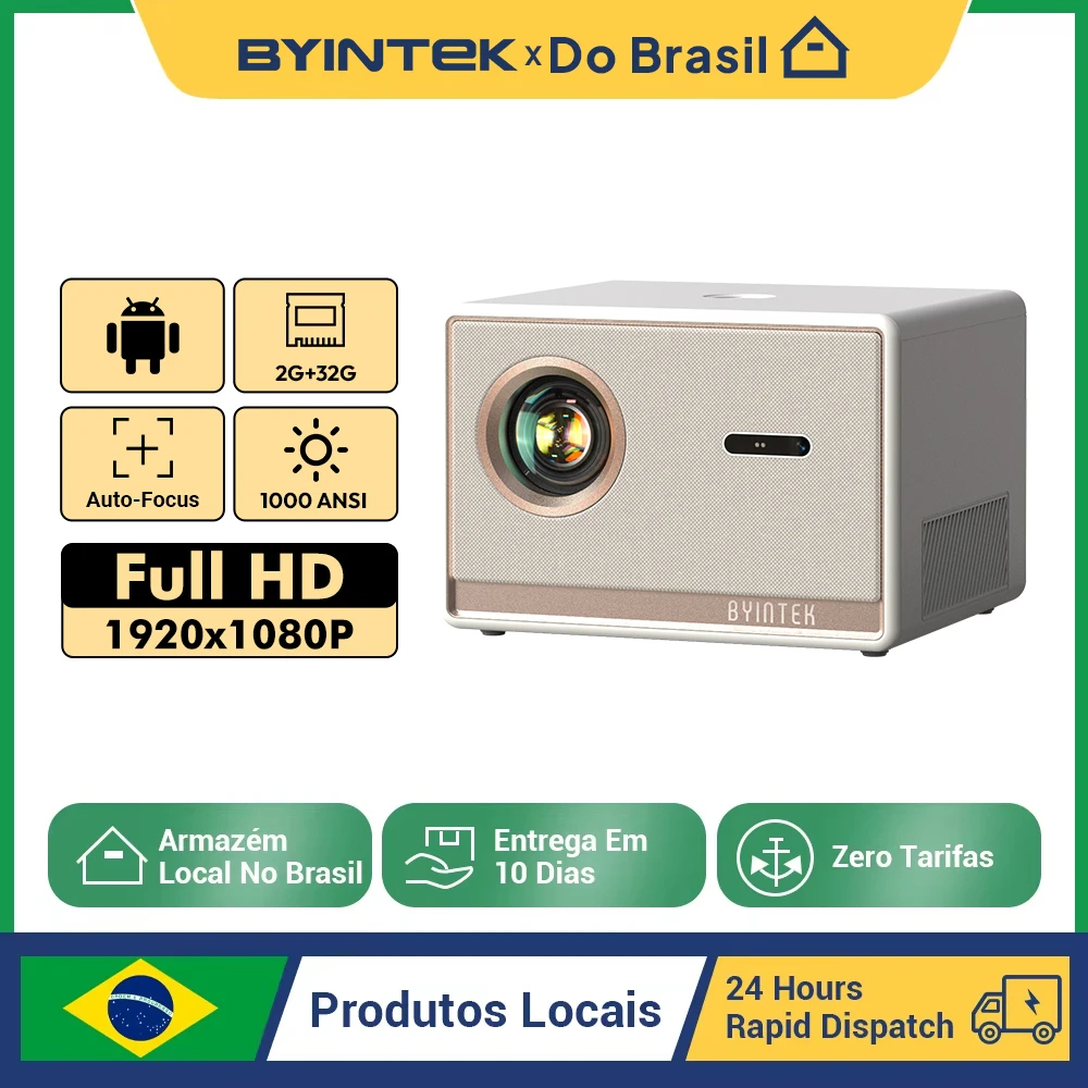 BYINTEK T5 Full HD 1080P Projetor 4K 1000ANSI Android WiFi 6 Foco Automático Profissional Baixo De Home Theater Para Víd