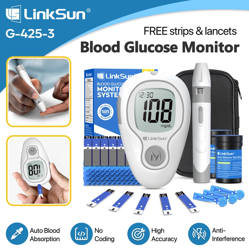 Medidor De Glicose No Sangue LinkSun G-425-3 Conjunto De Monitor De Teste De Açúcar Com Tiras 50/100 Unidades E Agulhas