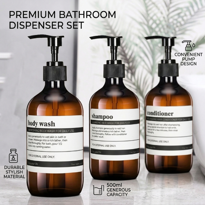 Garrafas Vazias Recarregáveis Do Gel De Banho Shampoo Âmbar Com Bomba Condicionador Dispensador De Lavagem Corpo Para O