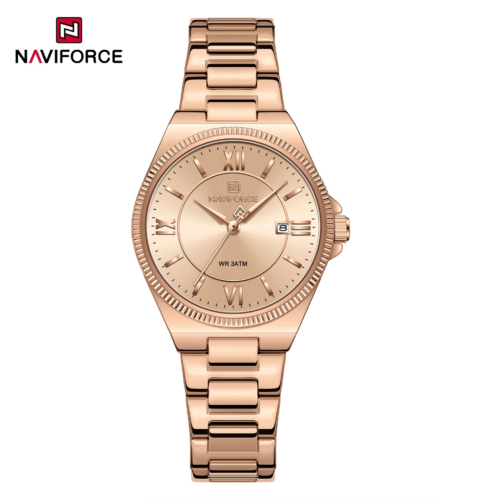 NAVIFORCE 5073 Calendário De Quartzo Movimento Clássico Minimalista Escala Romana Pulseira De Aço Inoxidável Relógio Fem