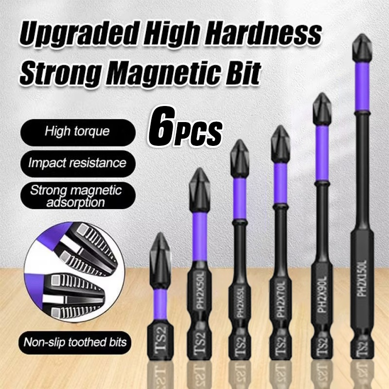 6 Pcs Bits Magnético Ponteira Philips Parafusadeira Ph2 Jogo Imantado Antiderrapante Com Imã Sextavado