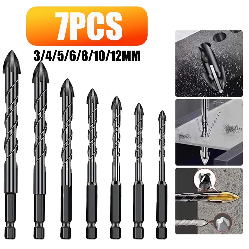 Kit 7 Brocas de carboneto Triangular Titânio Profissionais 3-12mm Para Fura Tudo