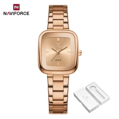 NAVIFORCE 5075 Relógio Feminino Quadrado Elegante Com Movimento De Quartzo Japonês E Pulseira De Aço Inoxidável