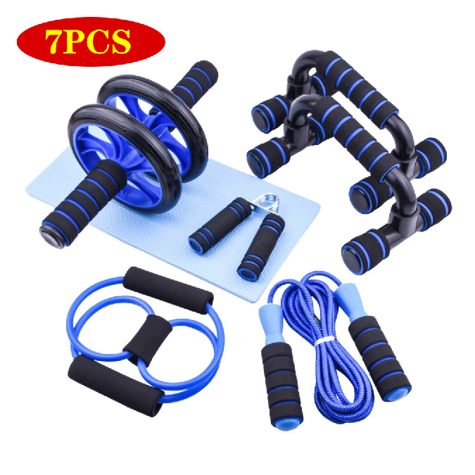 Roda Abdominal Apoio Suporte Flexão De Braço Corda De Pular Elástico Mini Band Handgrip Kit 7x1 Para Treino Funcional