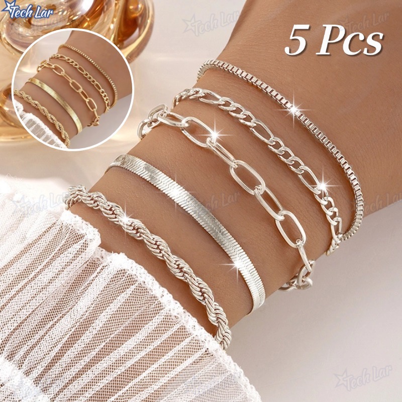 5pcs pulseiras em aço inoxidável hipoalergênico não escurece a prova d’água