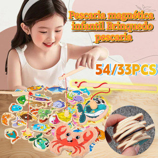 54 Peças Brinquedos Magnéticos De Pesca De Madeira/Jogos Educacionais Para Crianças Montessori/pesca peixe brinquedo