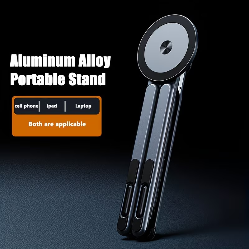 Suporte para notebook, iPad e celular em liga de alumínio com base magnética e 8 níveis de altura