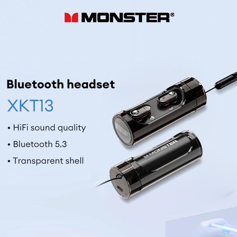 Monster XKT13 Fone De Ouvido Bluetooth Alta Fidelidade Surround Confortável Usar Concha Transparente Pequeno Portátil 5.