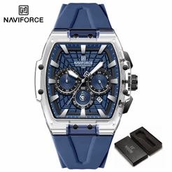 NAVIFORCE 6113 Novo Design Transparente Tonneau Masculino Quartzo Relógio Esportivo Impermeável