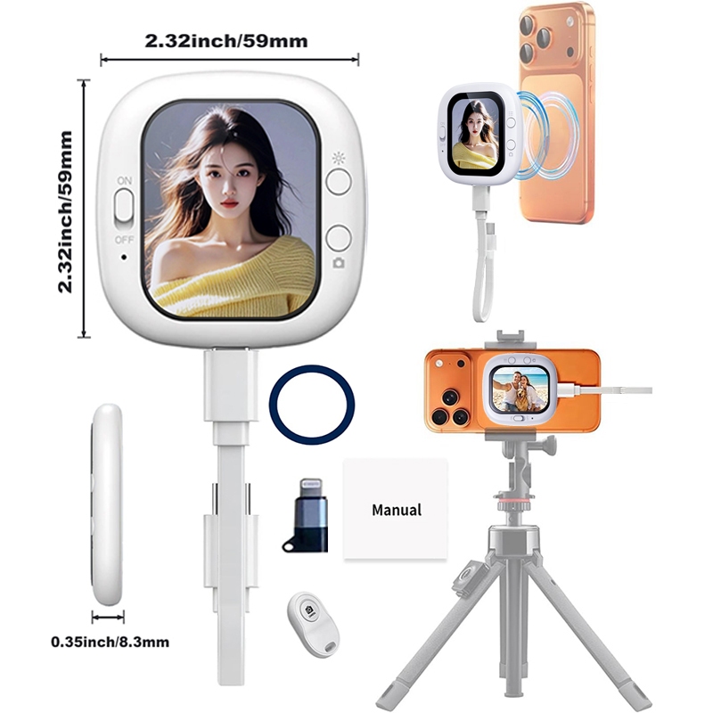 Tela Magnética Selfie Monitor para Telefone - Monitor de Câmera Vlog Sem Fio 4K Portátil, para iPhone /Android
