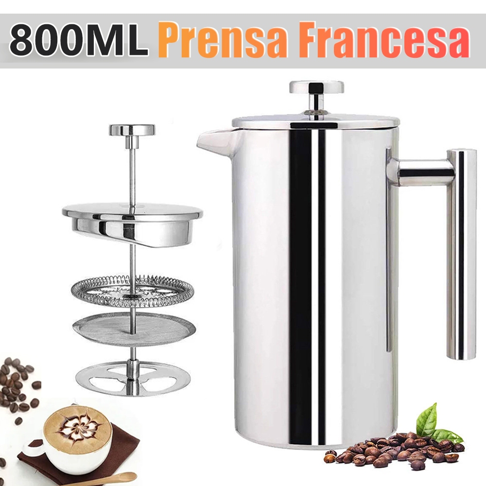 Cafeteira prensa francesa manual,Prensa Francesa de Aço Inoxidável 800ML,com Filtragem de 3 camadas,para Café e chá