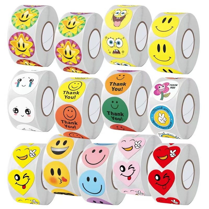 Novo 500 Peças Rolo De Adesivos Fofos De Bob Esponja E Coração Emoji , Etiquetas De Recompensa Motivacionais Para Crianç