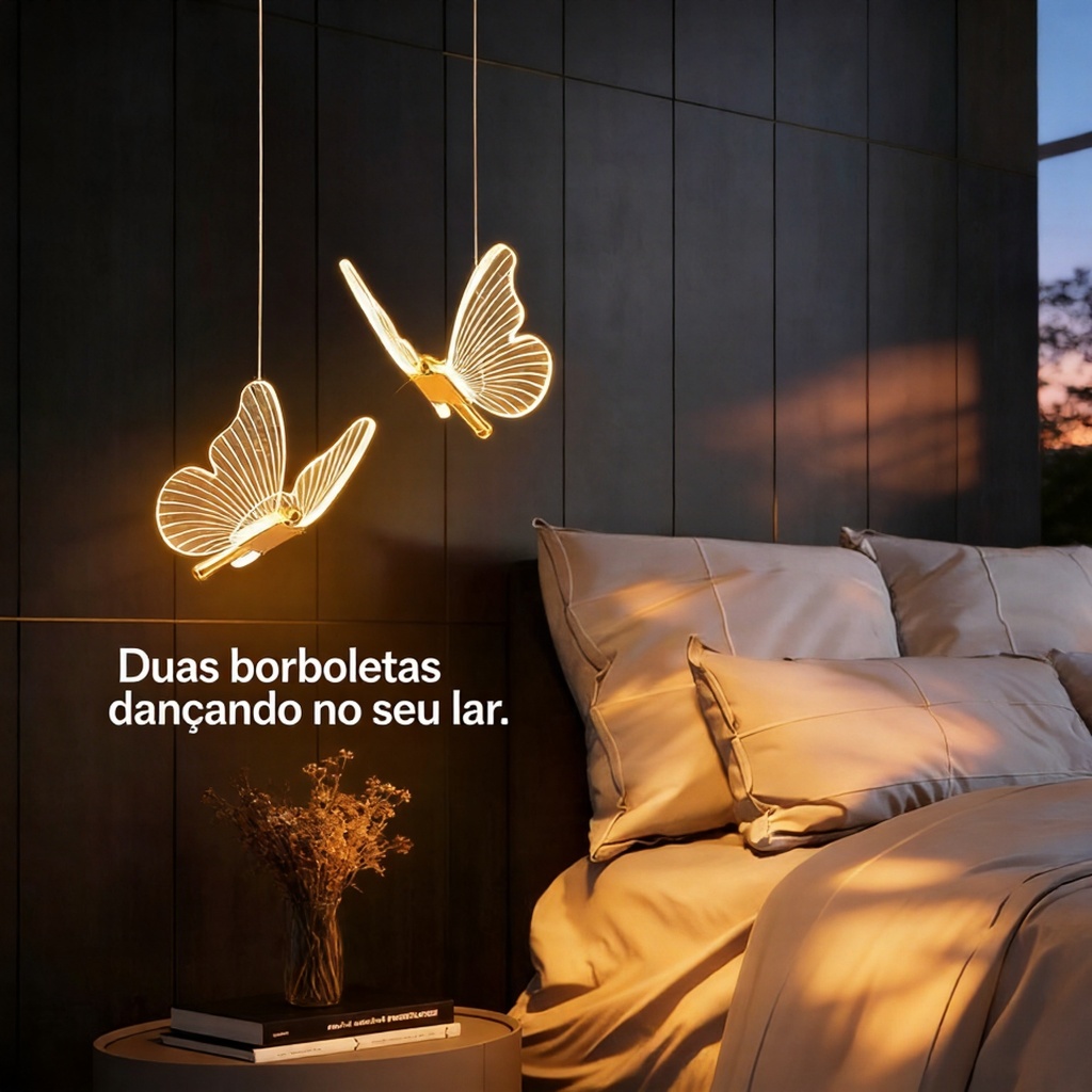 Pendente Dourado Borboleta De Luz LED de 3 cores em 1 luminária de teto do quarto Bivolt