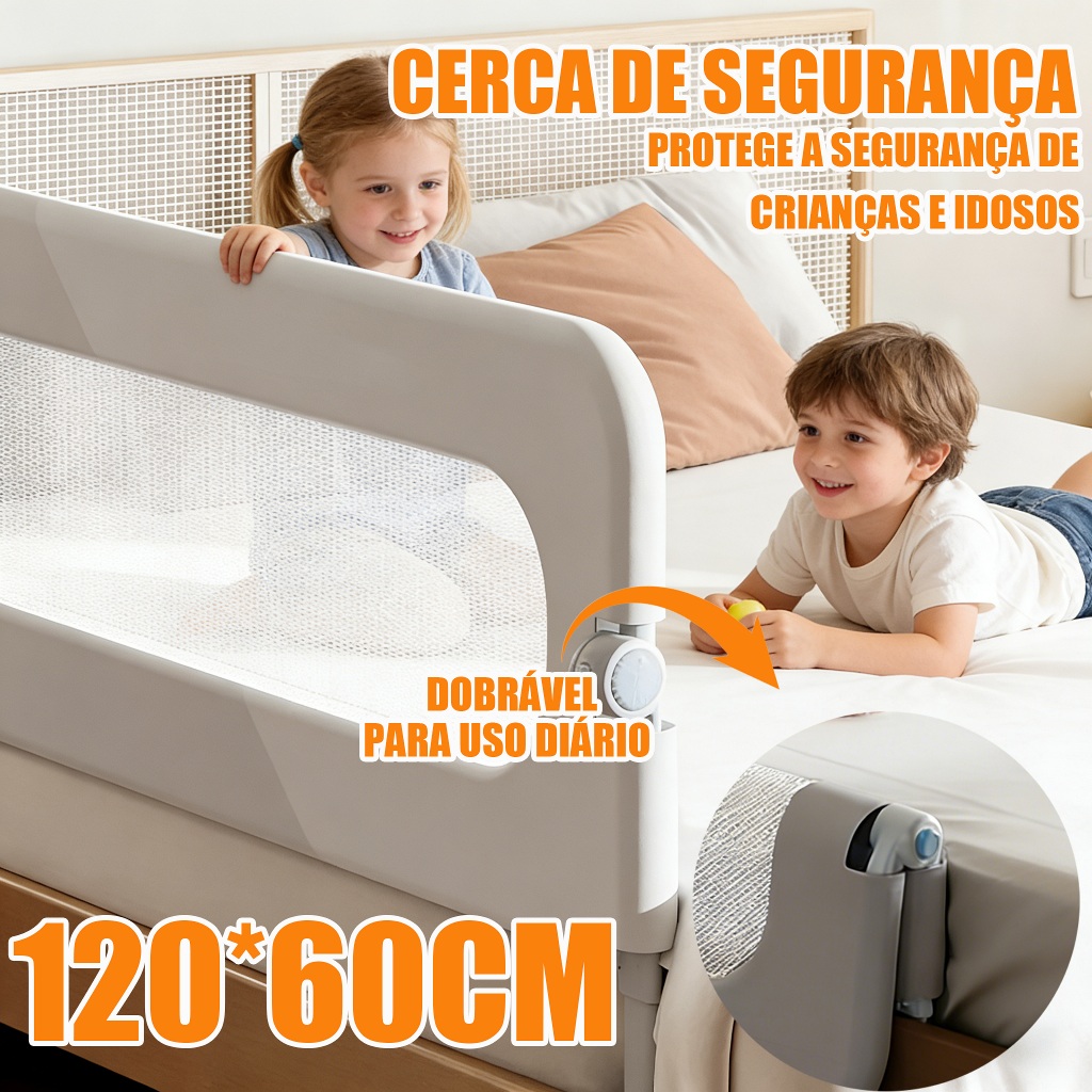 Grade de Cama com Proteção Infantil Idosos Bebê com Tela de Segurança 1,2m