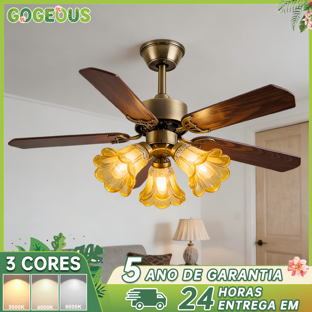 Ventilador de Teto com Luz 3 Cores Bivolt 110V 220V Controle Remoto Motor Silencioso Perfeito para Quarto e Sala