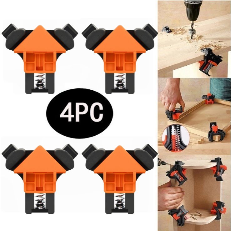 Kit 4 Grampos De Canto Aperto Angular Marcenaria 90 Graus Vida