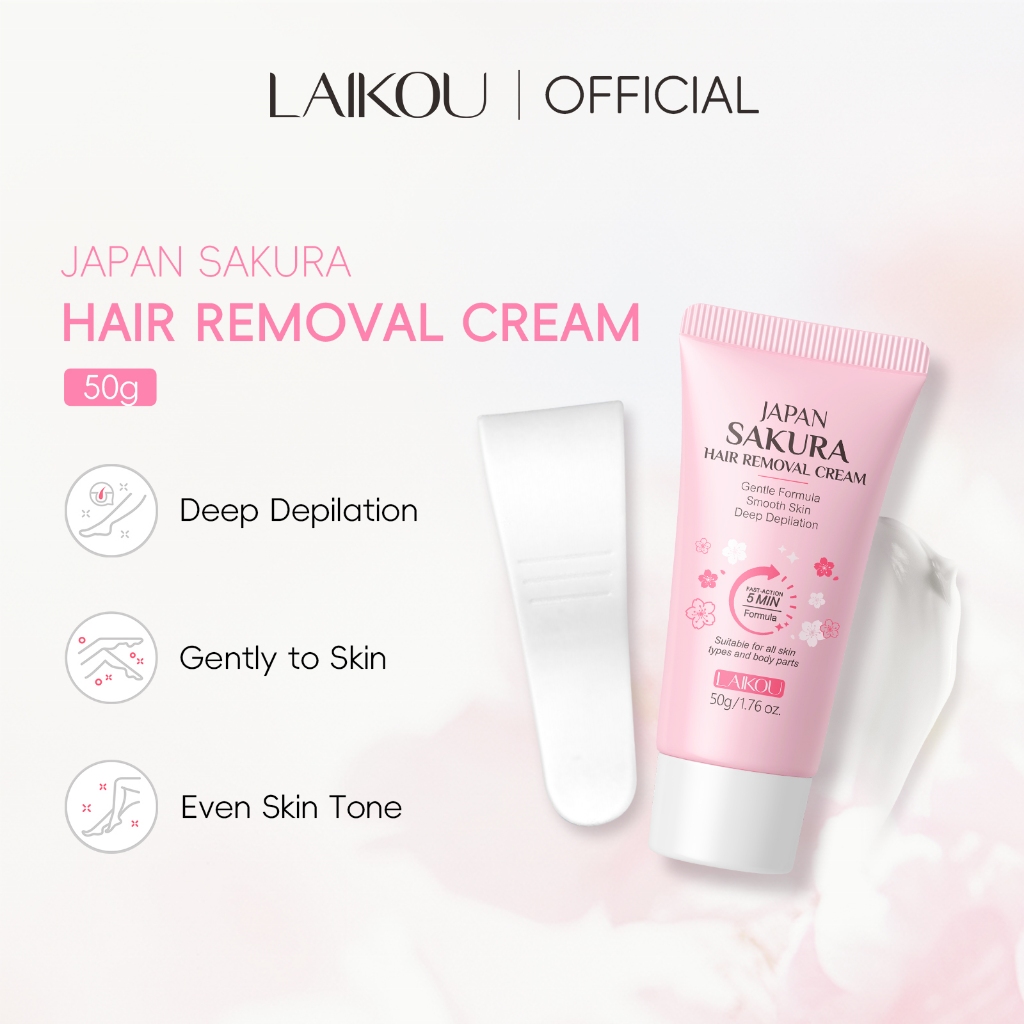 LAIKOU Japan Sakura Creme De Depilação Rápida 50g-Sem Irritação Removedor De Pêlos Para Axilas , Pernas , Barba-Fórmula