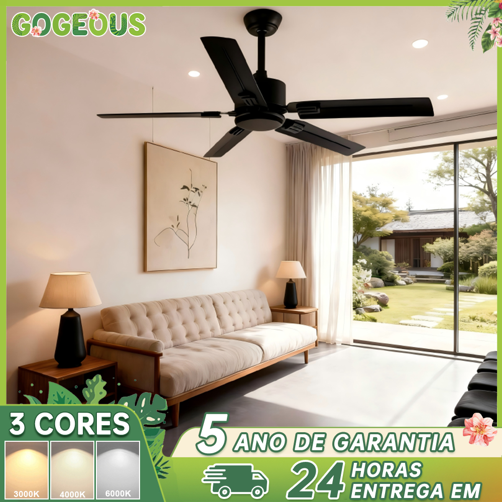 Ventilador de Teto Moderno com Luz 3 Cores Controle Remoto Bivolt 110V 220V para Escritório e Quarto