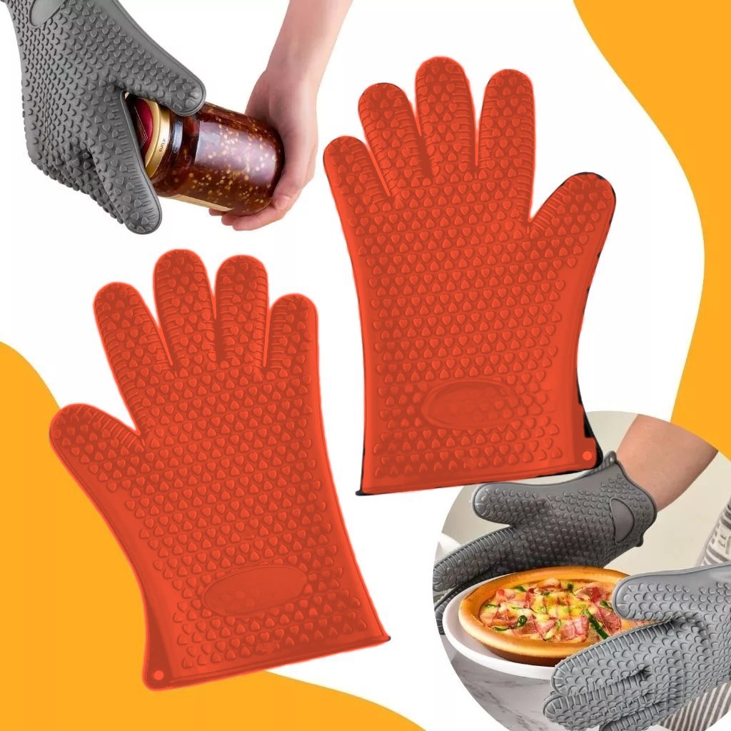 KIT 2 Luvas Térmicas De Forno Cozinha Fogão Silicone 5 Dedos Lavável até 230 Graus