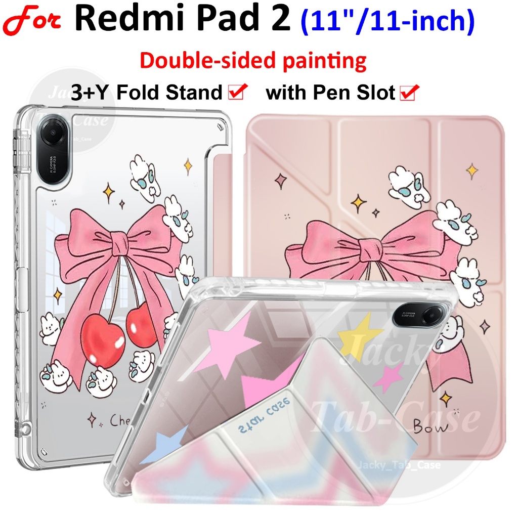 Para Redmi Pad 2 (11 Polegadas) Acrílico 3+Y Dobrável Suporte Flip Capa Com Slot Caneta , Pad2 Caso Pintura Dupla Face