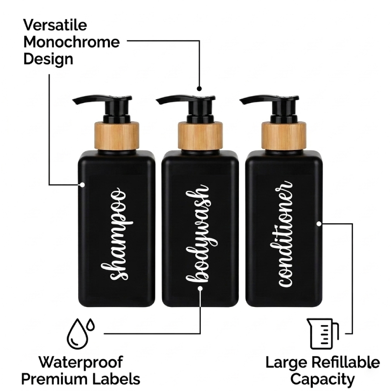 Conjunto de 3 peças 500 frascos quadrados Shampoo condicionador dispensador de lavagem corporal