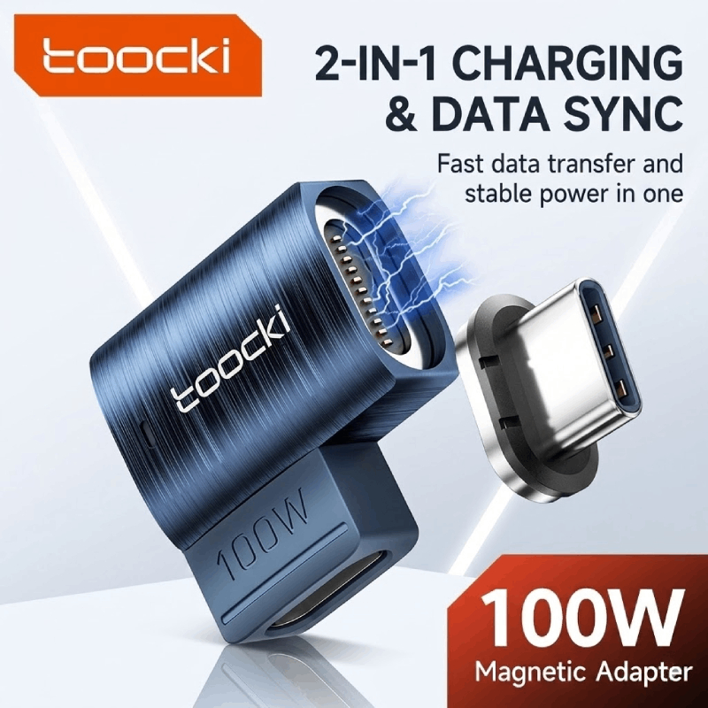 Adaptador Magnético Toocki 100W USB C 2 Em 1 PD Type Carregador De Carregamento Rápido Reto E Cotovelo Conversor De 90 G