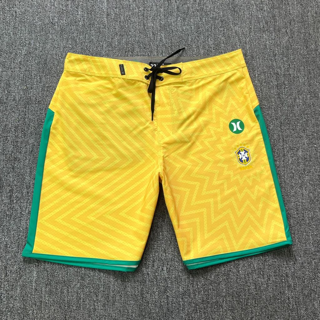 Shorts Masculino Brasil Futebol | Bermuda De Surf De Praia Elástica À Prova D'água De Secagem Rápida Com Cordão Novidade