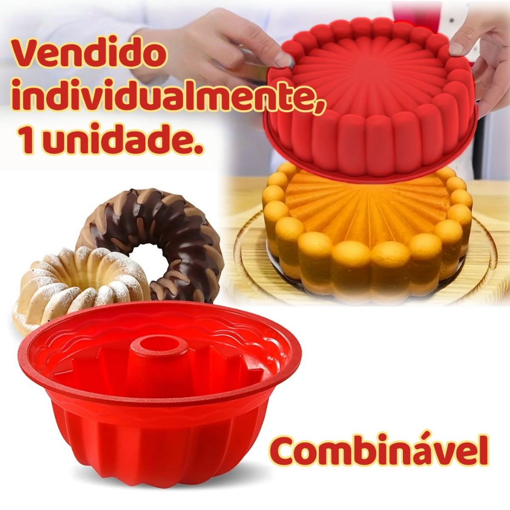 Kit 1/2 Formas De Bolo De Silicone Pudim Torta Pão Sobremesas Vai Na Air Fryer Freezer Microondas Assadeira em Oferta na Shopee