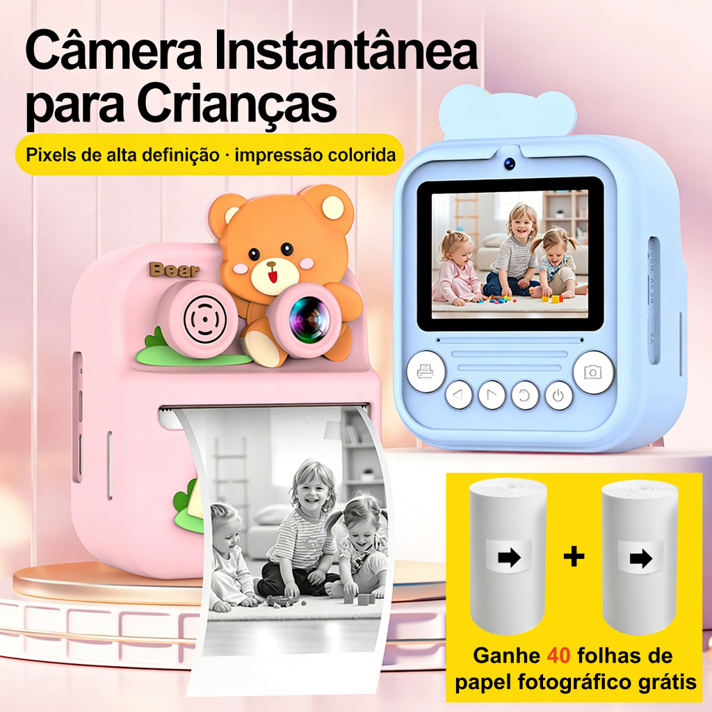 Câmera De Impressão Instantânea Para Crianças Vídeo Fotografia Digital Fotográfica Inclui Papel de Impressão de Fotos em Oferta na Shopee