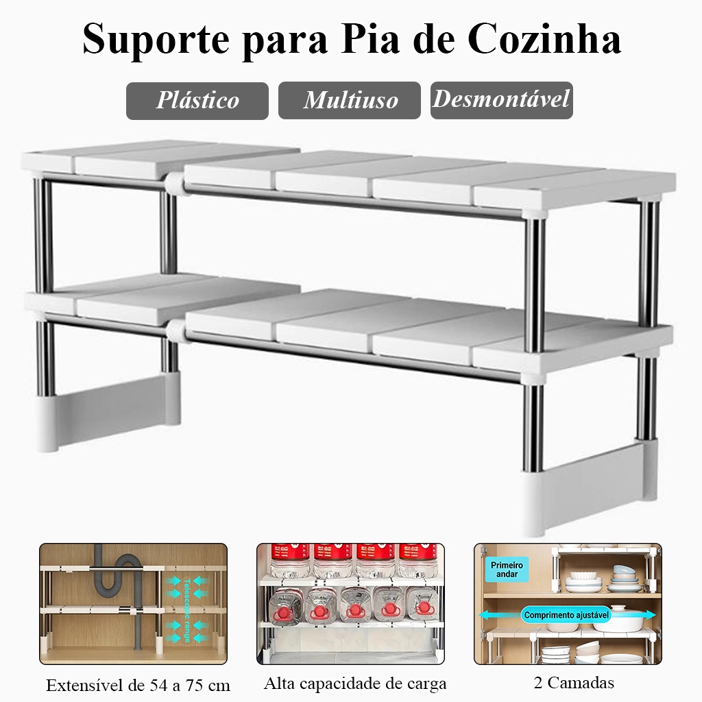 Prateleira Retrátil Para Pia De Cozinha, Organizador De Panelas, Suporte Multifuncional - Ajustável