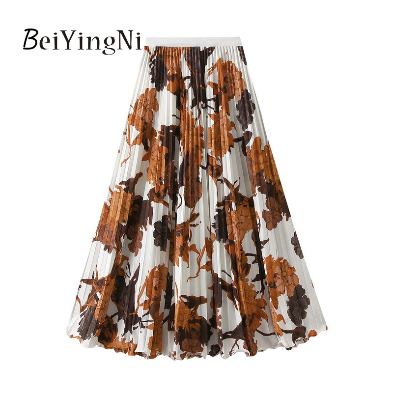 Beiyingni Elegante Casual Impressão Magro Saias De Luxo Para Mulheres Vintage High Street Praia Boho Maxi Saia