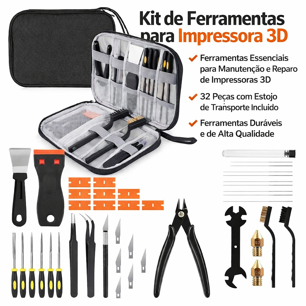 Kit De Ferramentas Para Impressora 3D , 34 Peças , De Limpeza De Bico , Raspadores De Remoção , Escovas , Cortador De Fi em Oferta na Shopee