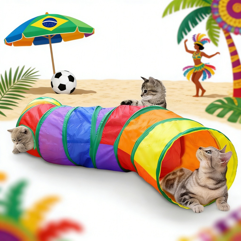 Túnel Labirinto Dobrável para Gatos Brinquedo Interativo Colorido em Poliéster com Alça para Transporte