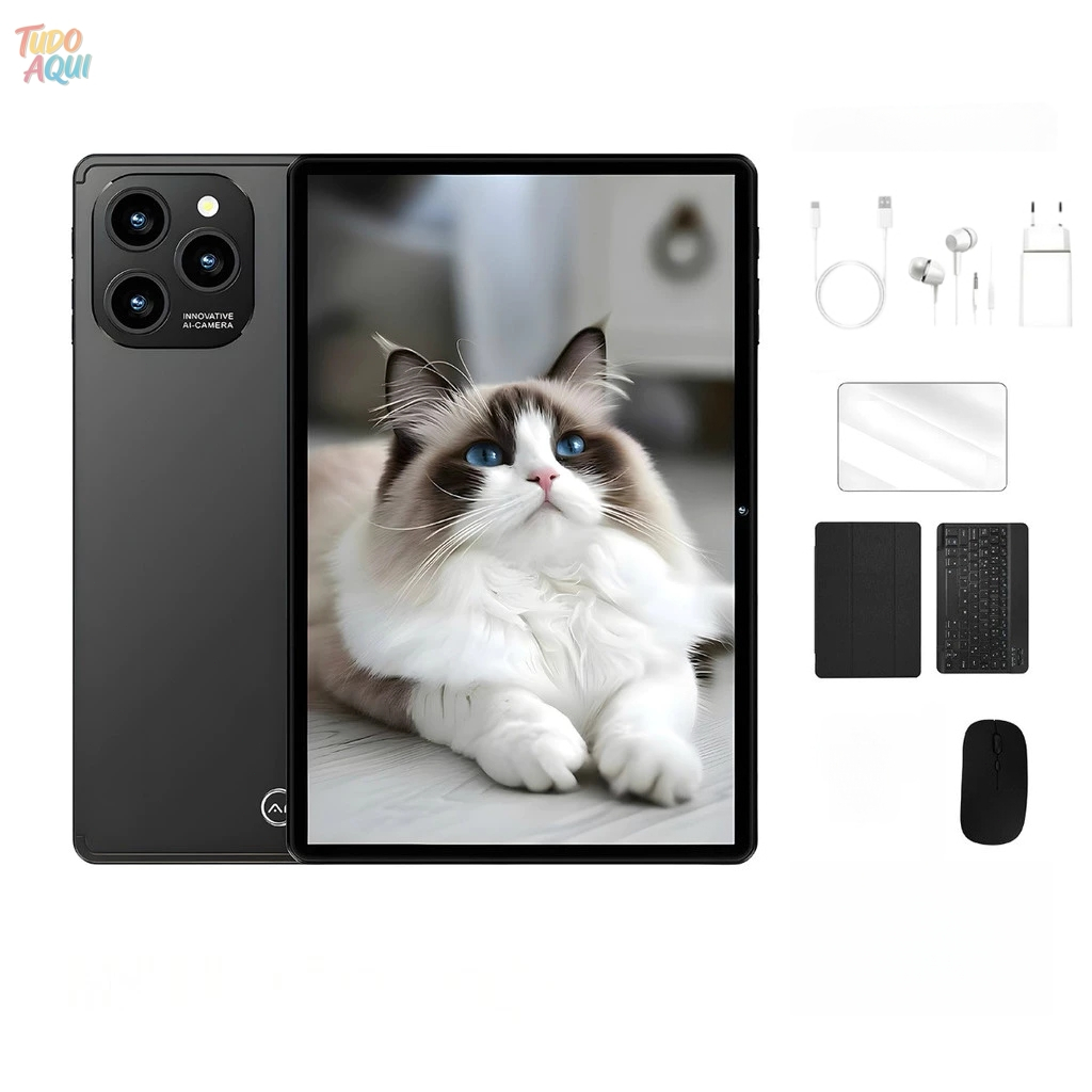 Tablet 10.1” com Teclado+Mouse 6GB RAM 128GB Android 13 Câmera 50MP TUDO