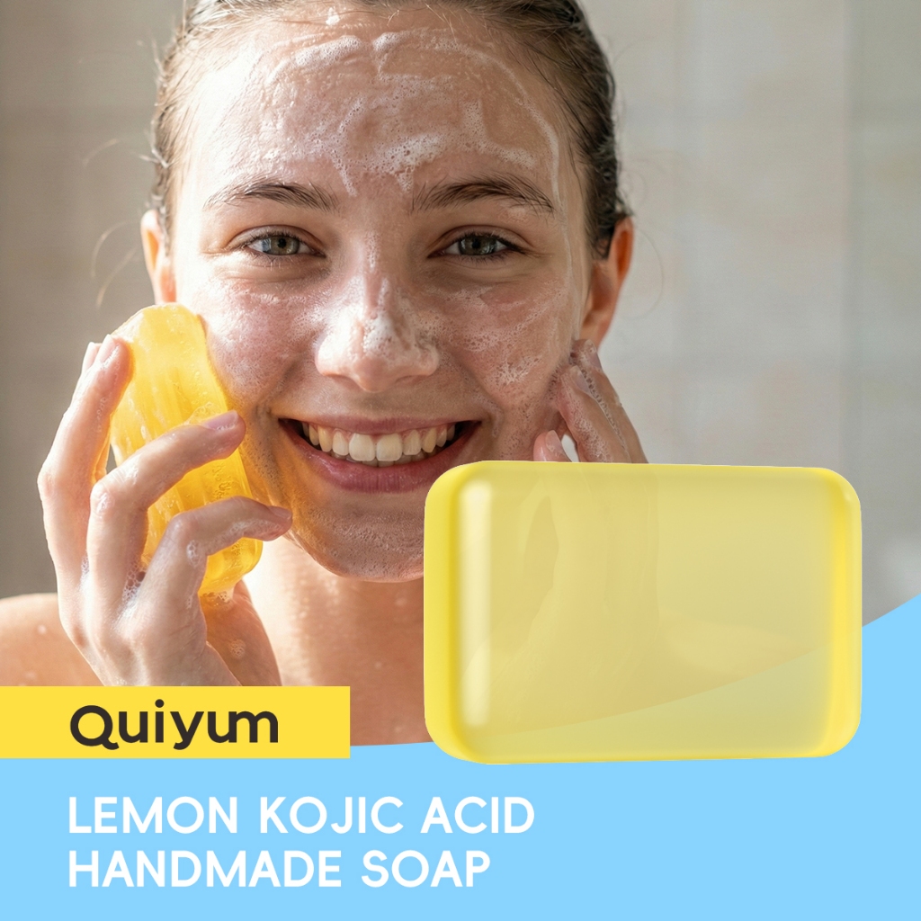 Sabonete Artesanal De Ácido Kójico De Limão QUIYUM 100g-Barra Iluminadora E Hidratante Para Rosto Corpo Com Cúrcuma , Vi