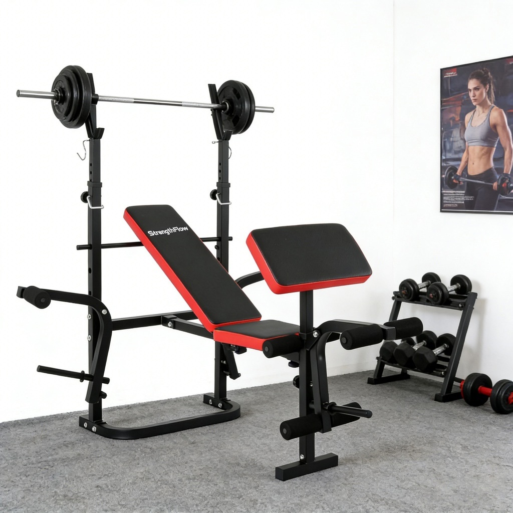 Estação De Musculação Banco De Supino Vermelho - Equipamento De Fitness Para Casa